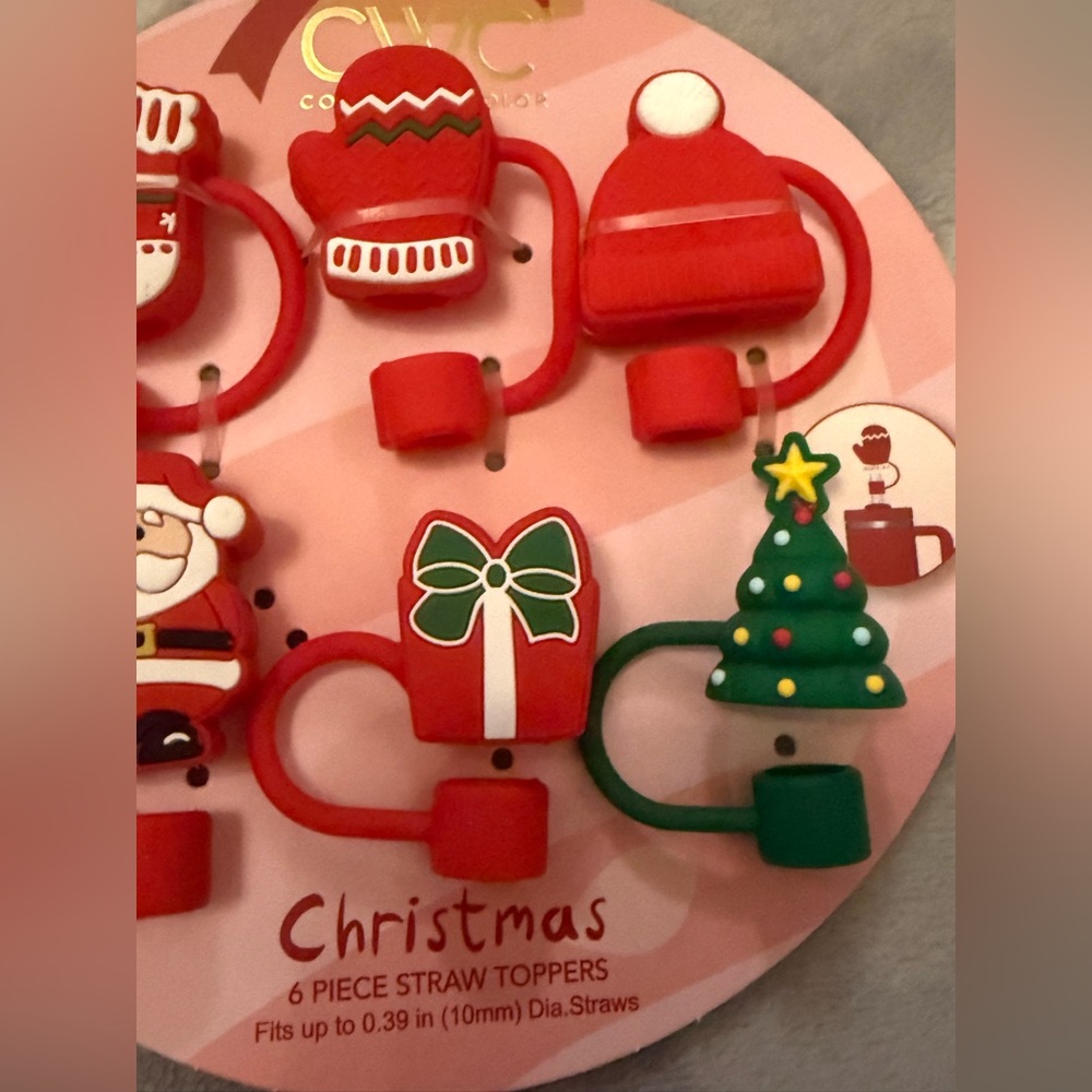 CWC Cook With Color Red Green Santa’s Workshop Christmas Straw Toppers Set, 6pc - Picture 3 of 11